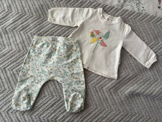 Conjunto Colloky polera blanca con remolino y calzas floreadas 3-6 meses