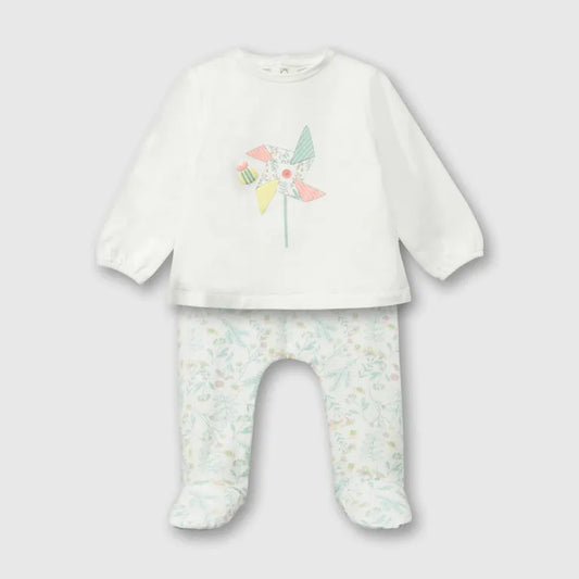 Conjunto Colloky polera blanca con remolino y calzas floreadas 3-6 meses